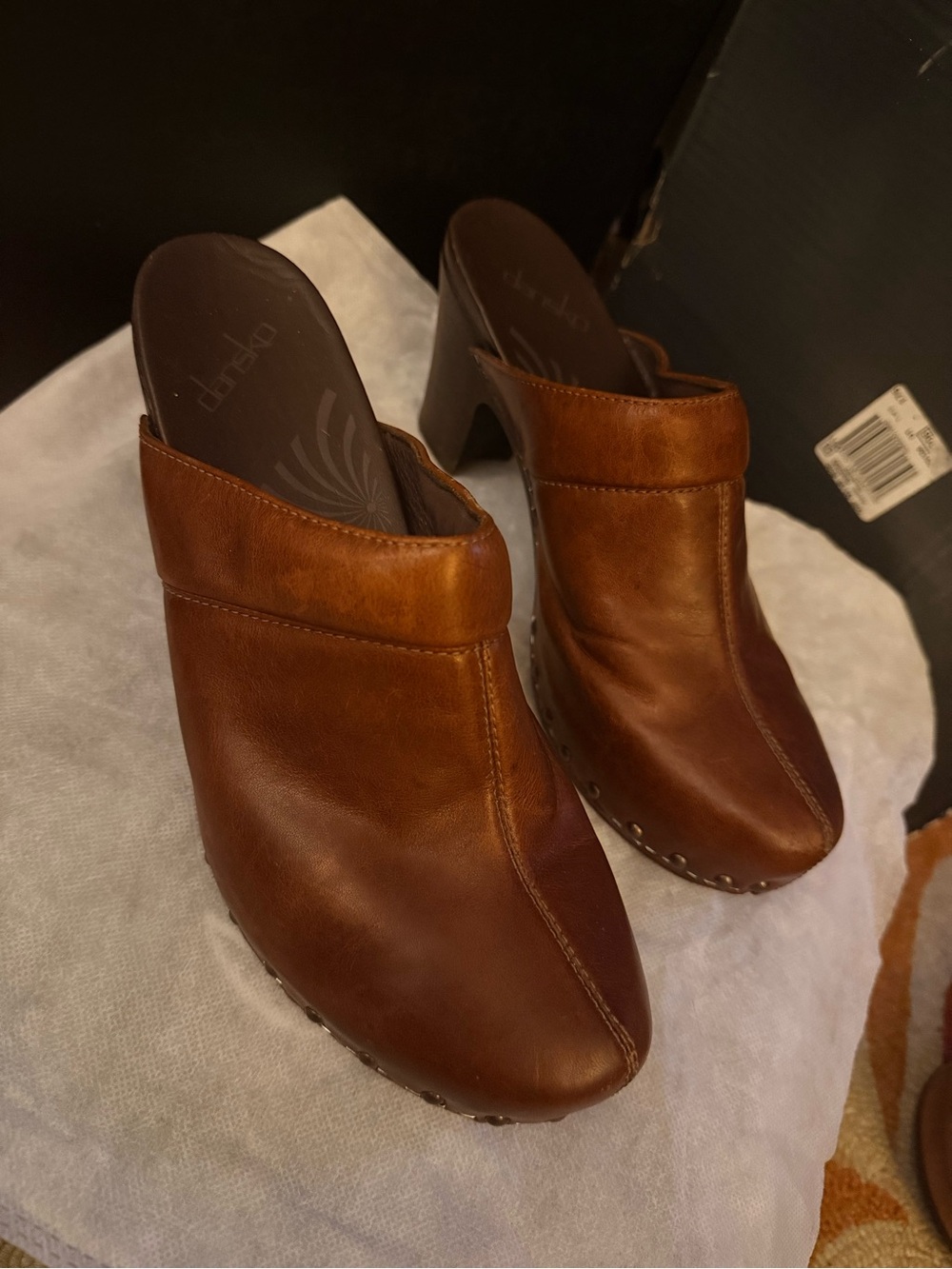 Dansko Brown Leather Studded Clog Heels - Classic Slip-On Style